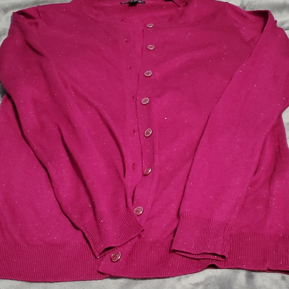 Beautiful sparkly sweater! BURGUNDY long cardigan. - Picture 2 of 4